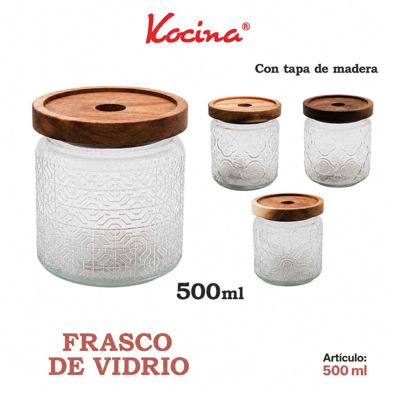 Frasco de cristal con tapa de bambú