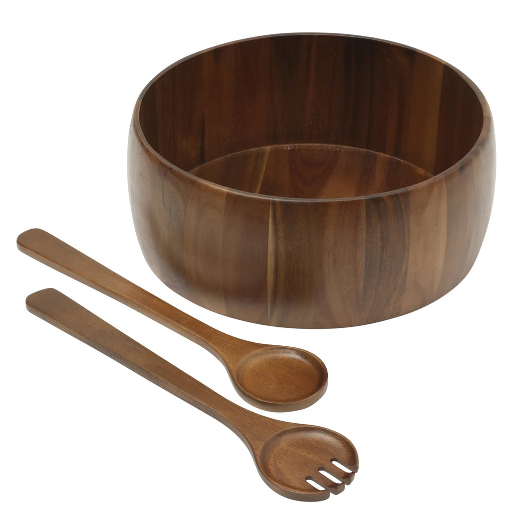 Gibson Home Laurelton Juego de 3 piezas grandes de madera de acacia de 13" para servir ensaladas con 2 herramientas para servir
