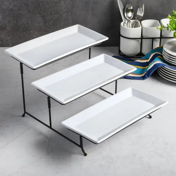 Soporte para pasteles de cerámica blanca de 3 niveles de Gracious Dining con rejilla Gibson Elite