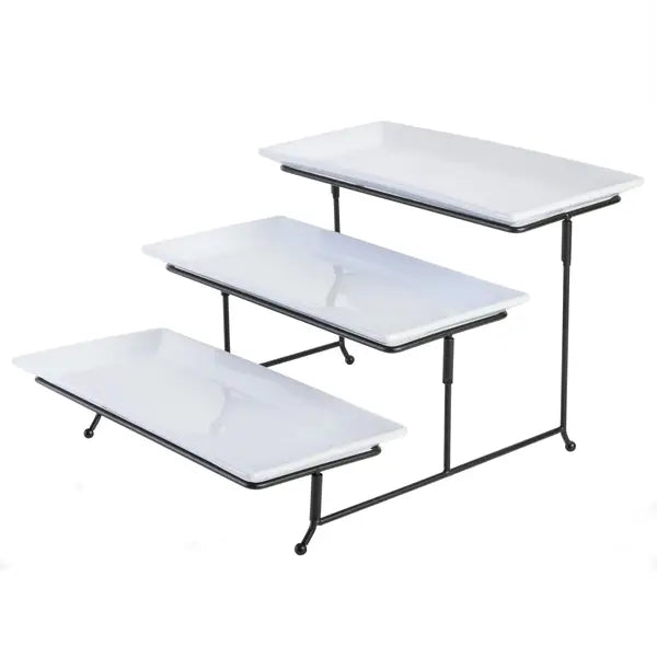 Soporte para pasteles de cerámica blanca de 3 niveles de Gracious Dining con rejilla Gibson Elite