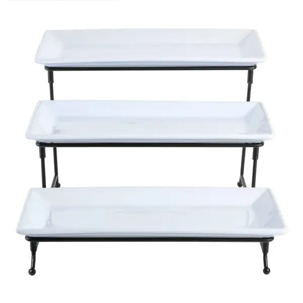 Soporte para pasteles de cerámica blanca de 3 niveles de Gracious Dining con rejilla Gibson Elite