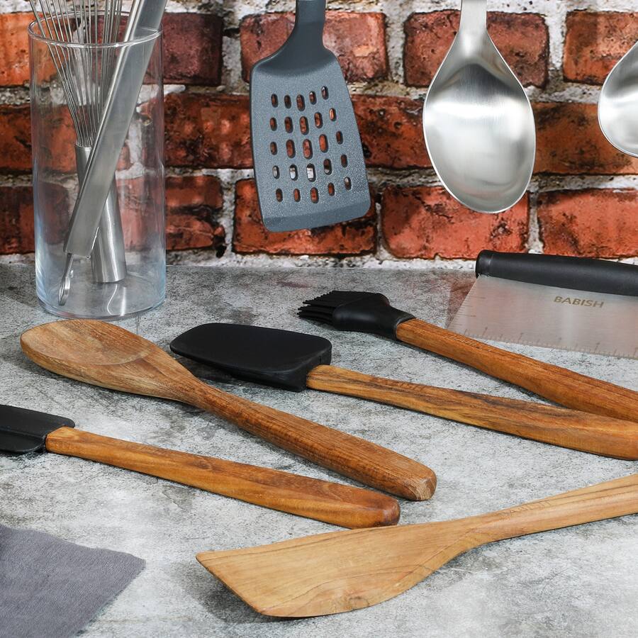 Juego de 5 utensilios de cocina esenciales de madera y silicona Babish
