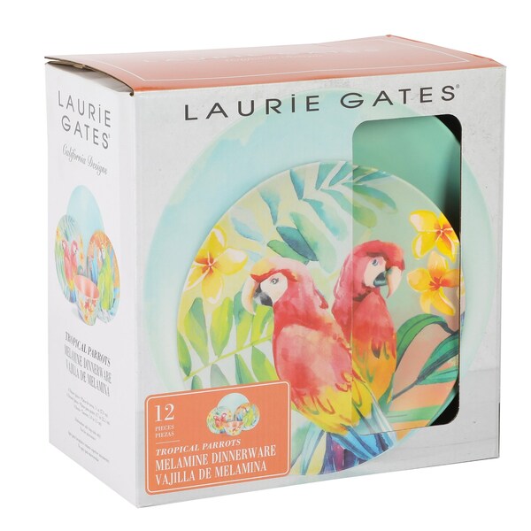 Vajilla de Melamina de 12 Piezas Laurie Gates Tropical Parrots