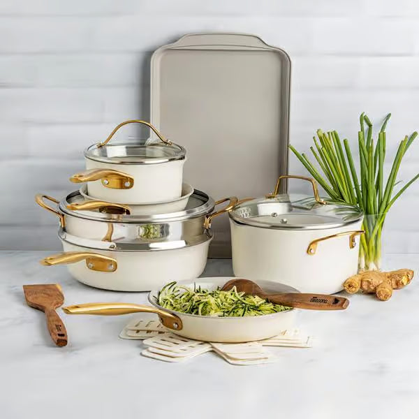 Juego de utensilios de cocina antiadherentes Hy-Vee Seasons de 16 piezas en lino