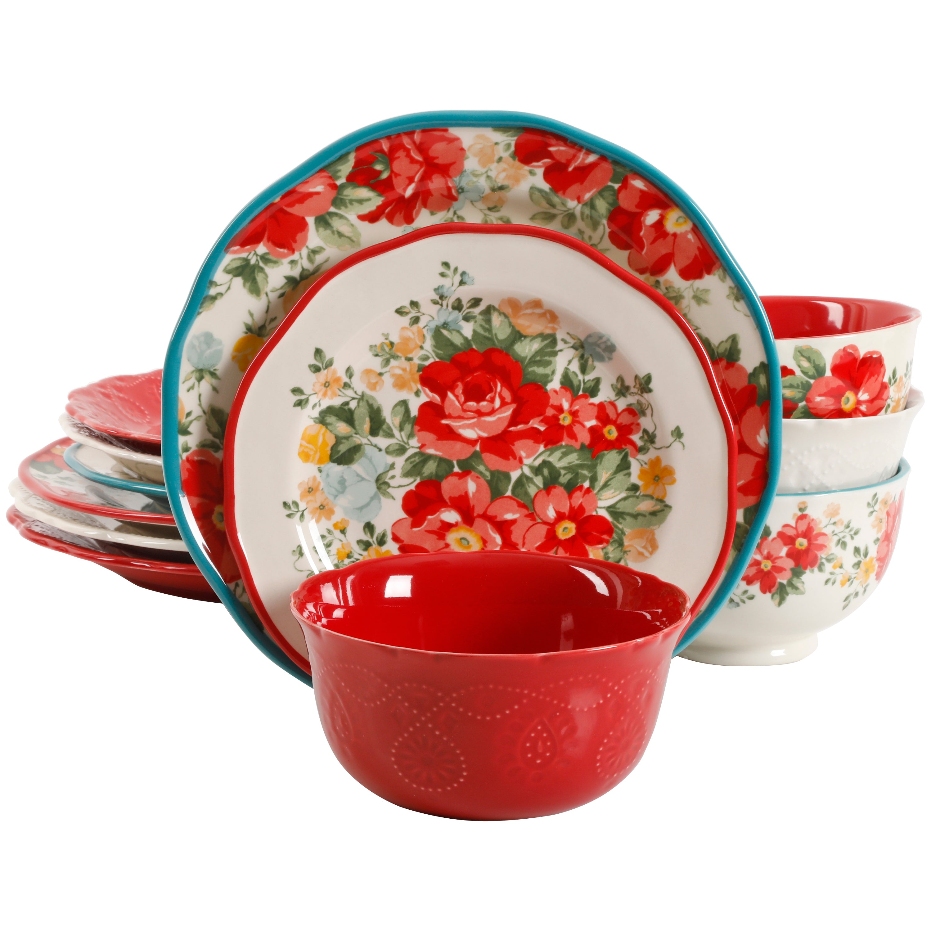 Vajilla de cerámica decorada de Pioneer Woman de 12 piezas