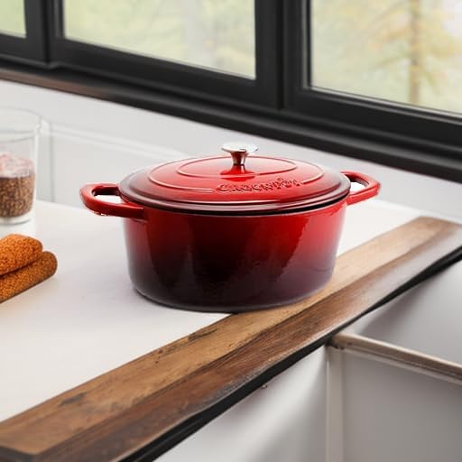 Olla de hierro fundido esmaltada roja con tapa Crockpot 6.6