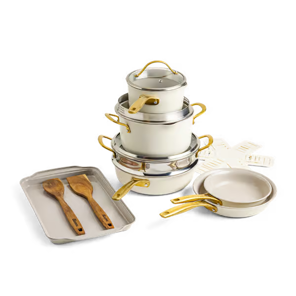 Juego de utensilios de cocina antiadherentes Hy-Vee Seasons de 16 piezas en lino