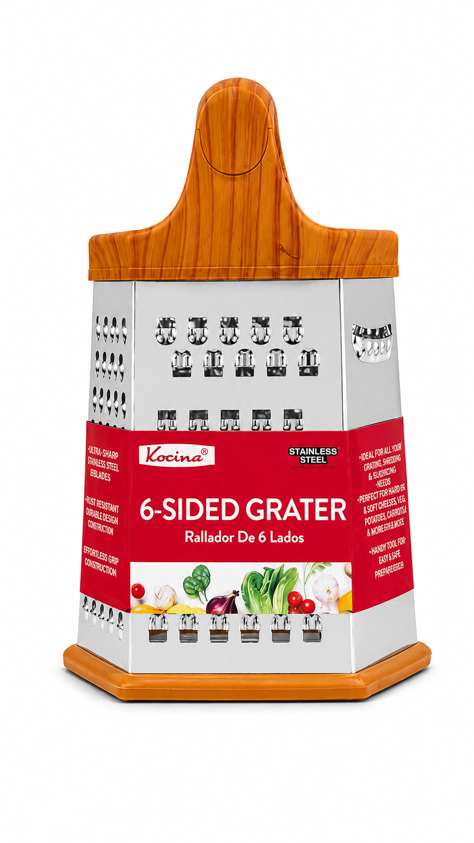Rallador de queso de 6 lados con base silicona