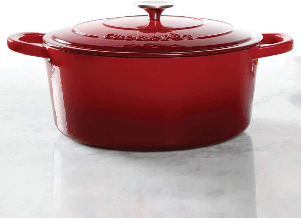 Olla de hierro fundido esmaltada roja con tapa Crockpot 6.6