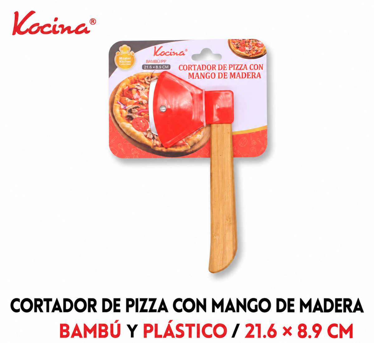 Cortador de pizza con mango de madera