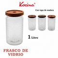 Brocal de vidrio con tapa de bambú