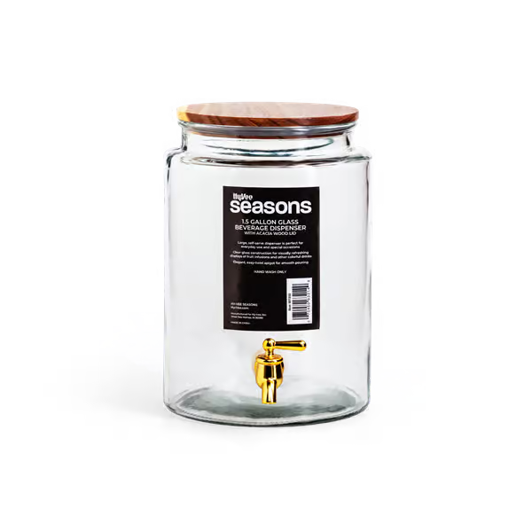 Dispensador de bebidas de vidrio Hy-Vee Seasons de 4.9 litros