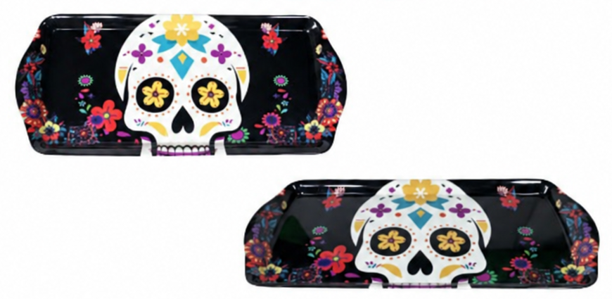 Charola rectangular mediana de melamina con asas día de muertos
