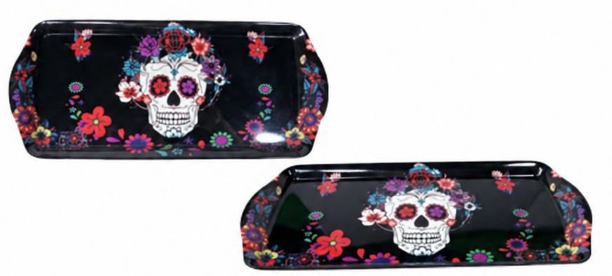 Charola rectangular mediana de melamina con asas día de muertos
