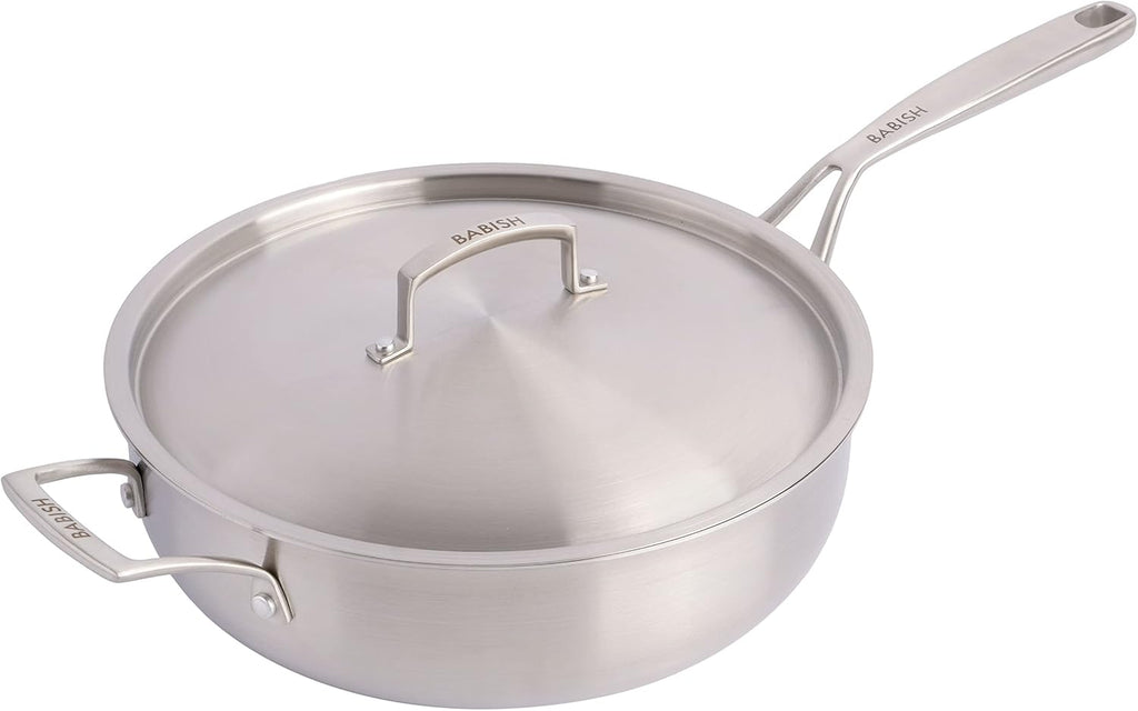 Sartén de acero inoxidable de tres capas Babish de 5 cuartos con tapa