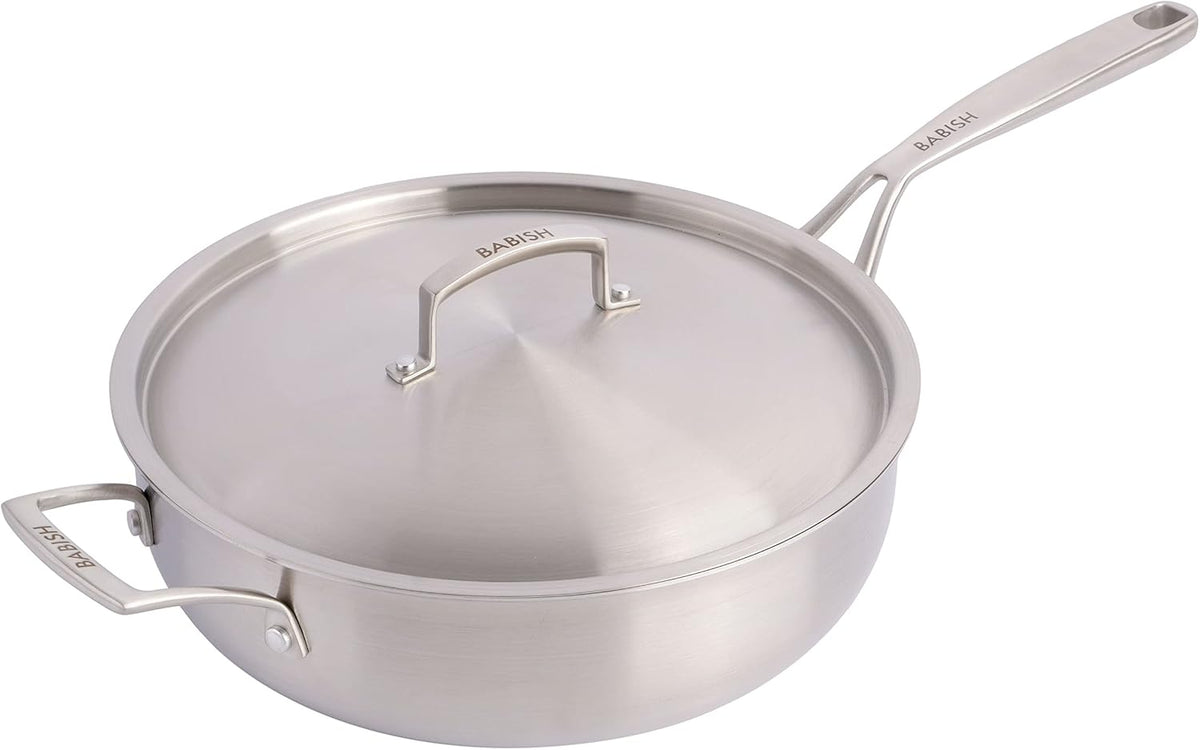 Sartén de acero inoxidable de tres capas Babish de 5 cuartos con tapa