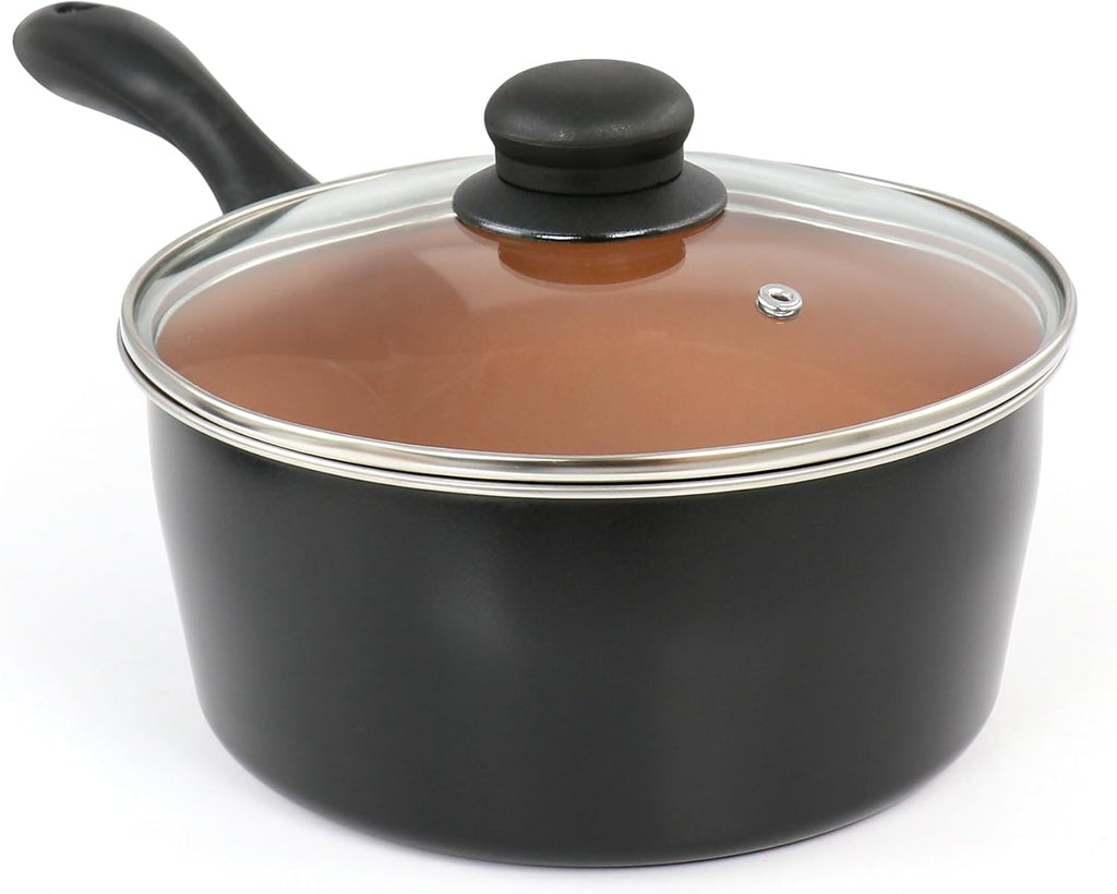Juego de utensilios de cocina antiadherentes de acero al carbono Gibson Home Armada de 7 piezas en negro y cobre