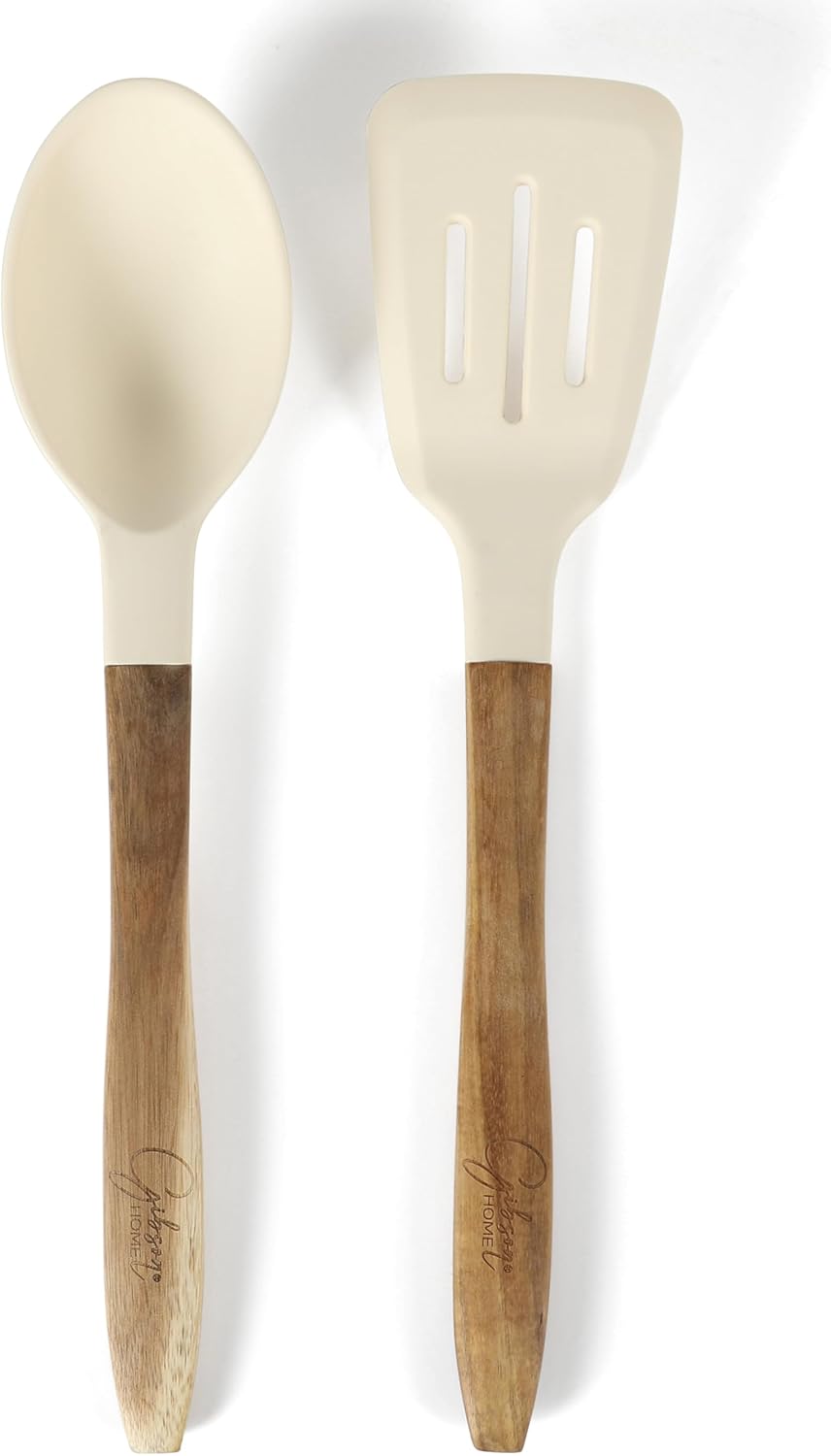 Juego de utensilios de cocina de aluminio forjado Gibson Home Plaza Café de 7 piezas en lino