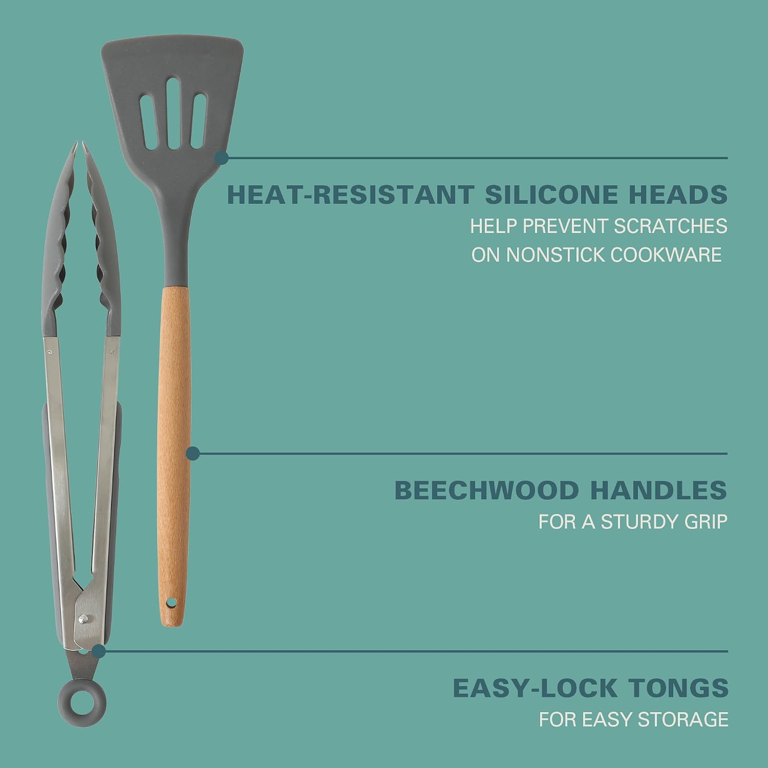 Set de utensilios para cocina de madera y silicona Gibson Home 7 piezas