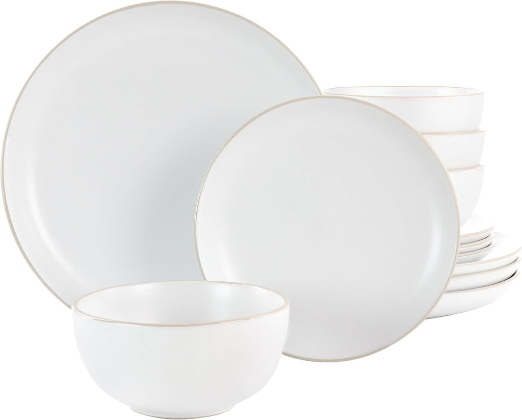 Vajilla cerámica Rockaway blanca de 12 piezas Gibson Home