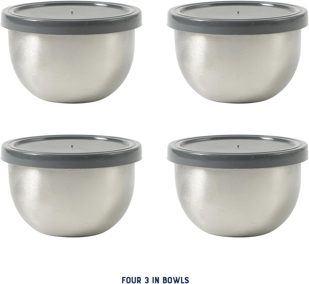 Mini bowls de acero inoxidable con tapas grises para almacenamiento