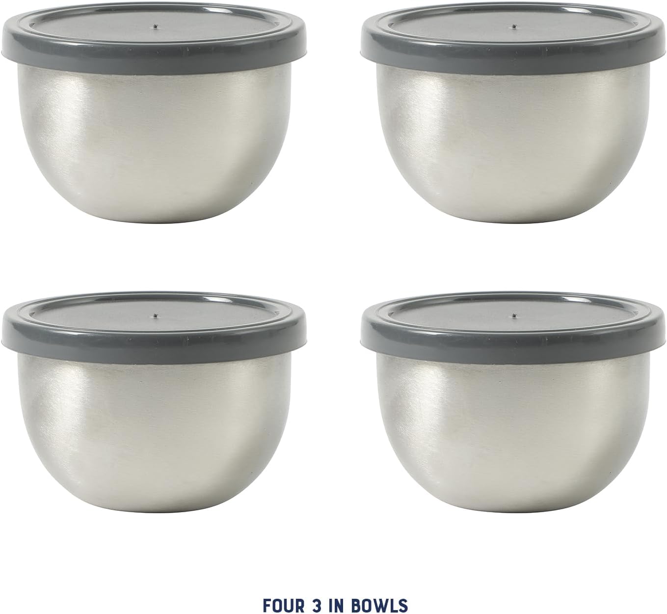 Mini bowls de acero inoxidable con tapas grises para almacenamiento
