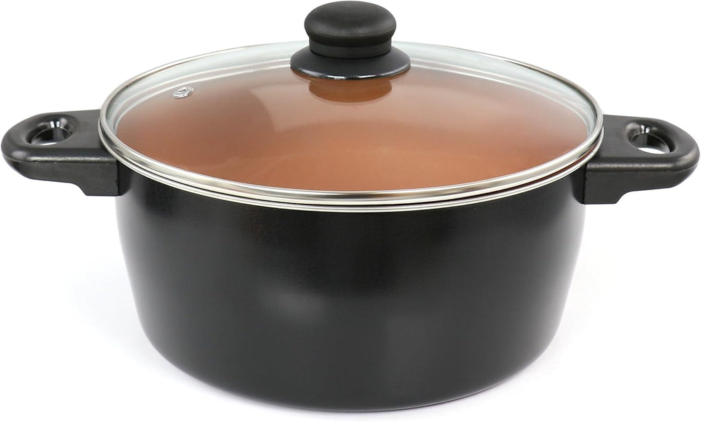 Juego de utensilios de cocina antiadherentes de acero al carbono Gibson Home Armada de 7 piezas en negro y cobre