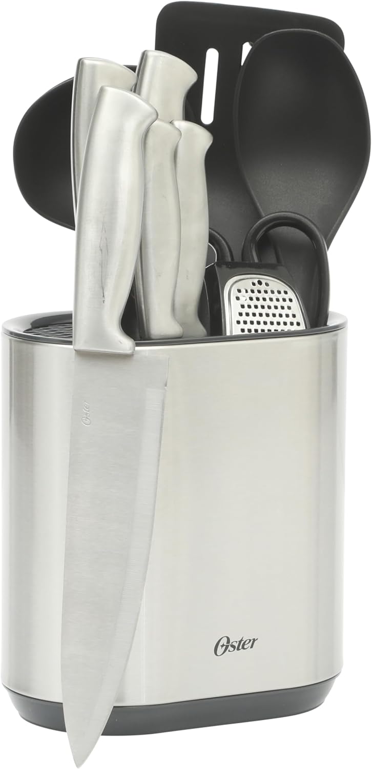 Juego de utensilios de cocina y cubiertos de acero inoxidable y nailon de 12 piezas Oster Baldwyn