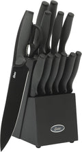 Juego de 14 cuchillos de acero inoxidable de alto carbono, color negro Oster Slicecraft