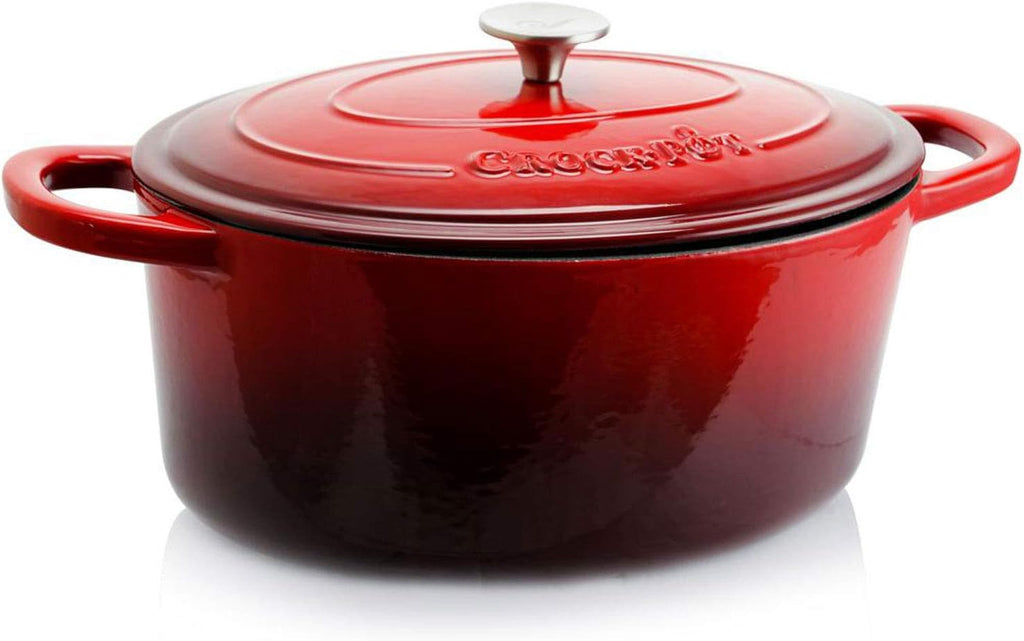 Olla de hierro fundido esmaltada roja con tapa Crockpot 6.6