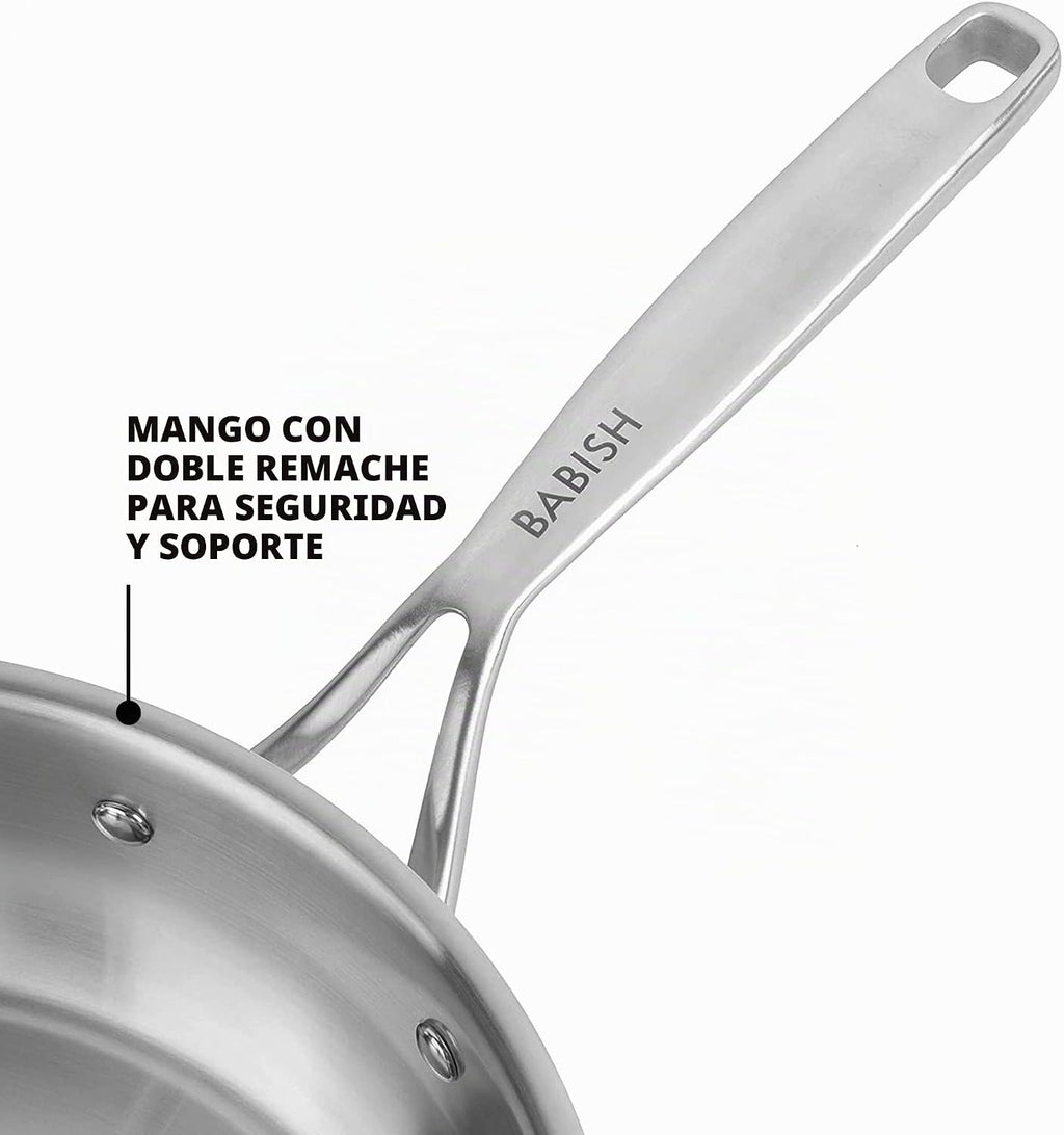 Sartén de acero inoxidable de tres capas Babish de 5 cuartos con tapa