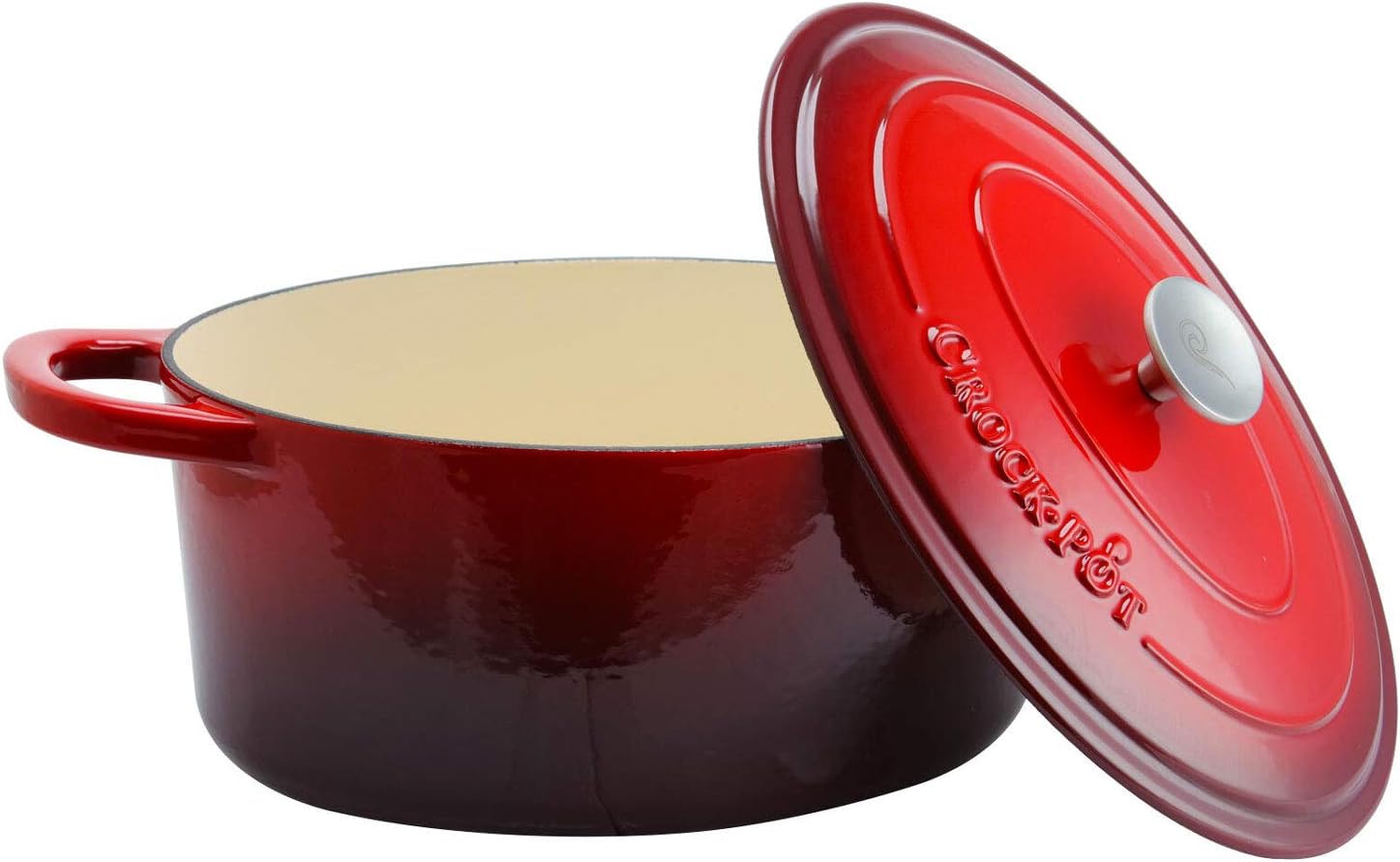 Olla de hierro fundido esmaltada roja con tapa Crockpot 6.6