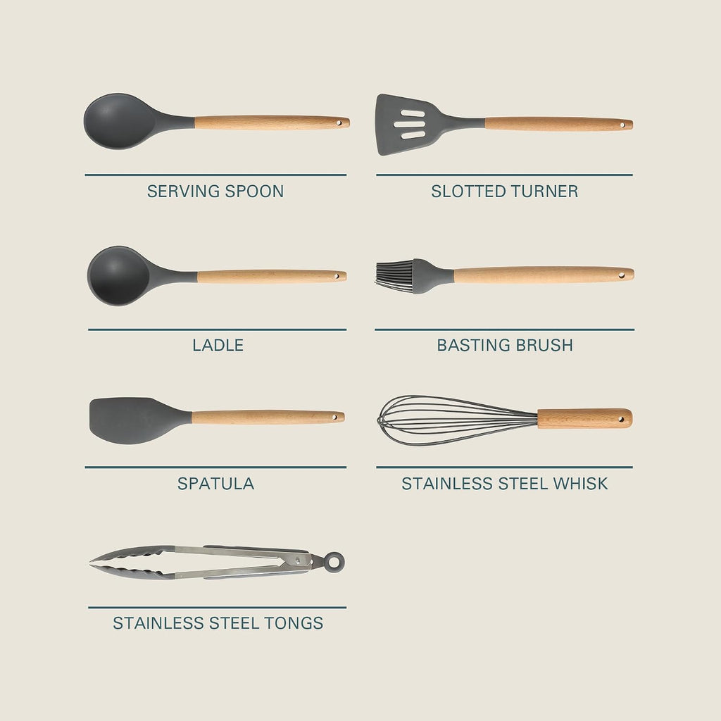 Set de utensilios para cocina de madera y silicona Gibson Home 7 piezas