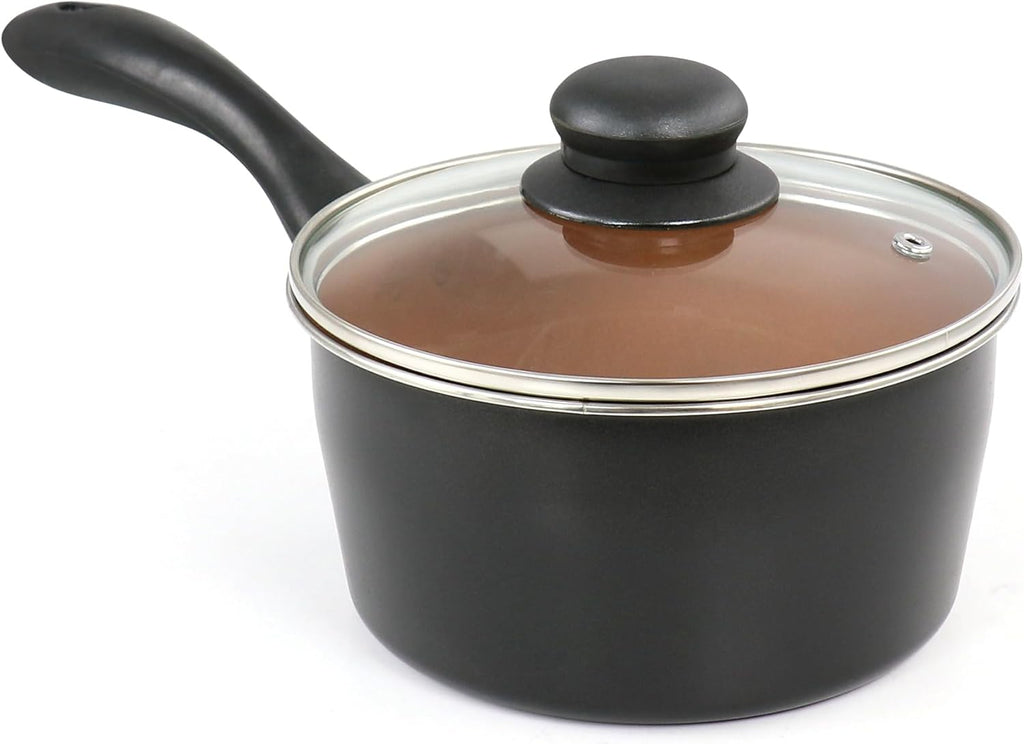 Juego de utensilios de cocina antiadherentes de acero al carbono Gibson Home Armada de 7 piezas en negro y cobre