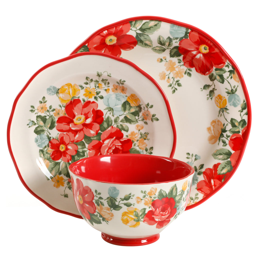 Vajilla de cerámica decorada de Pioneer Woman de 12 piezas