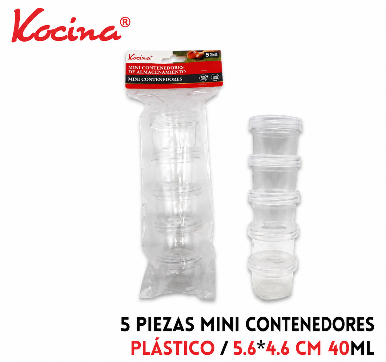 Mini contenedores de plastico  5 piezas Kocina