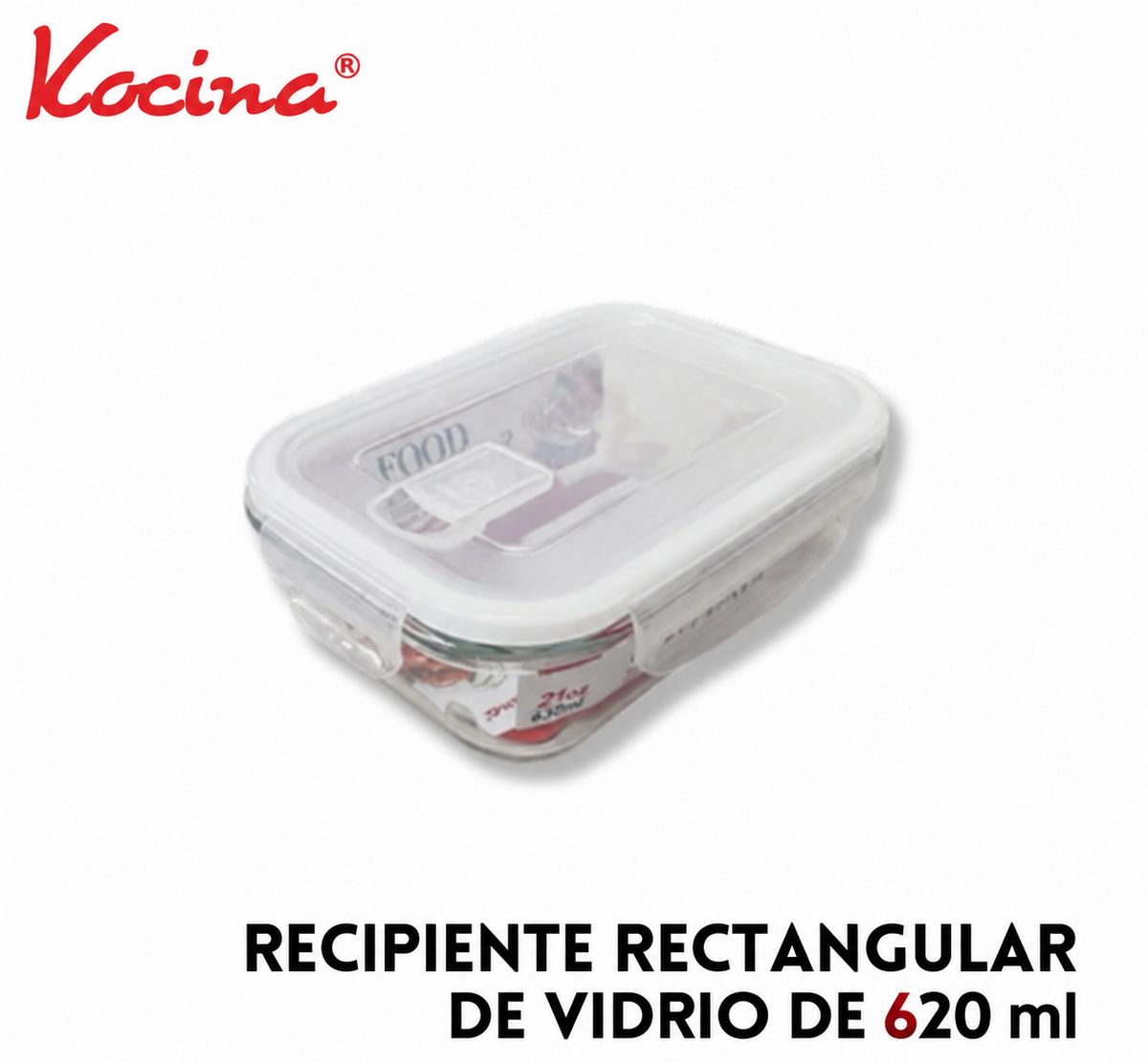 Recipiente rectangular de vidrio de 620 ml