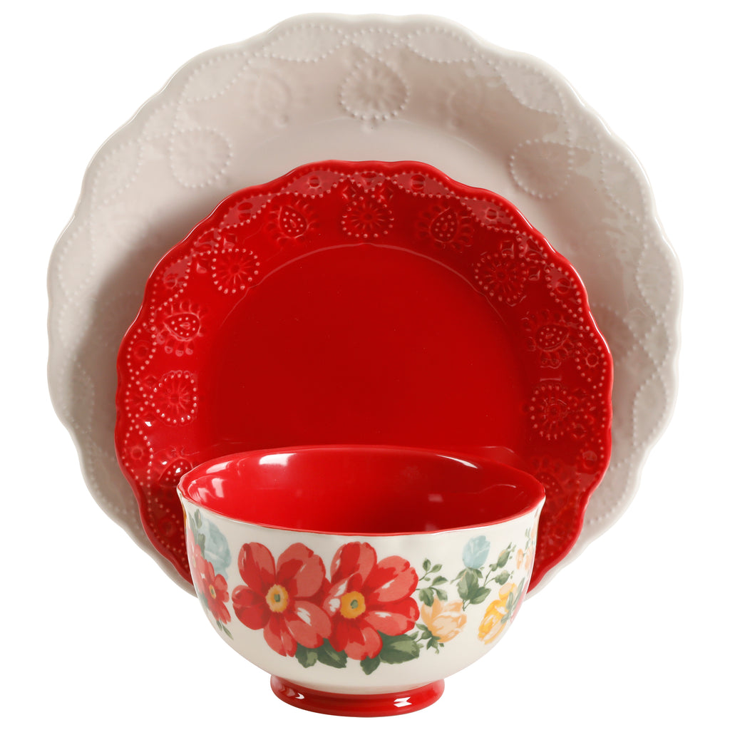 Vajilla de cerámica decorada de Pioneer Woman de 12 piezas