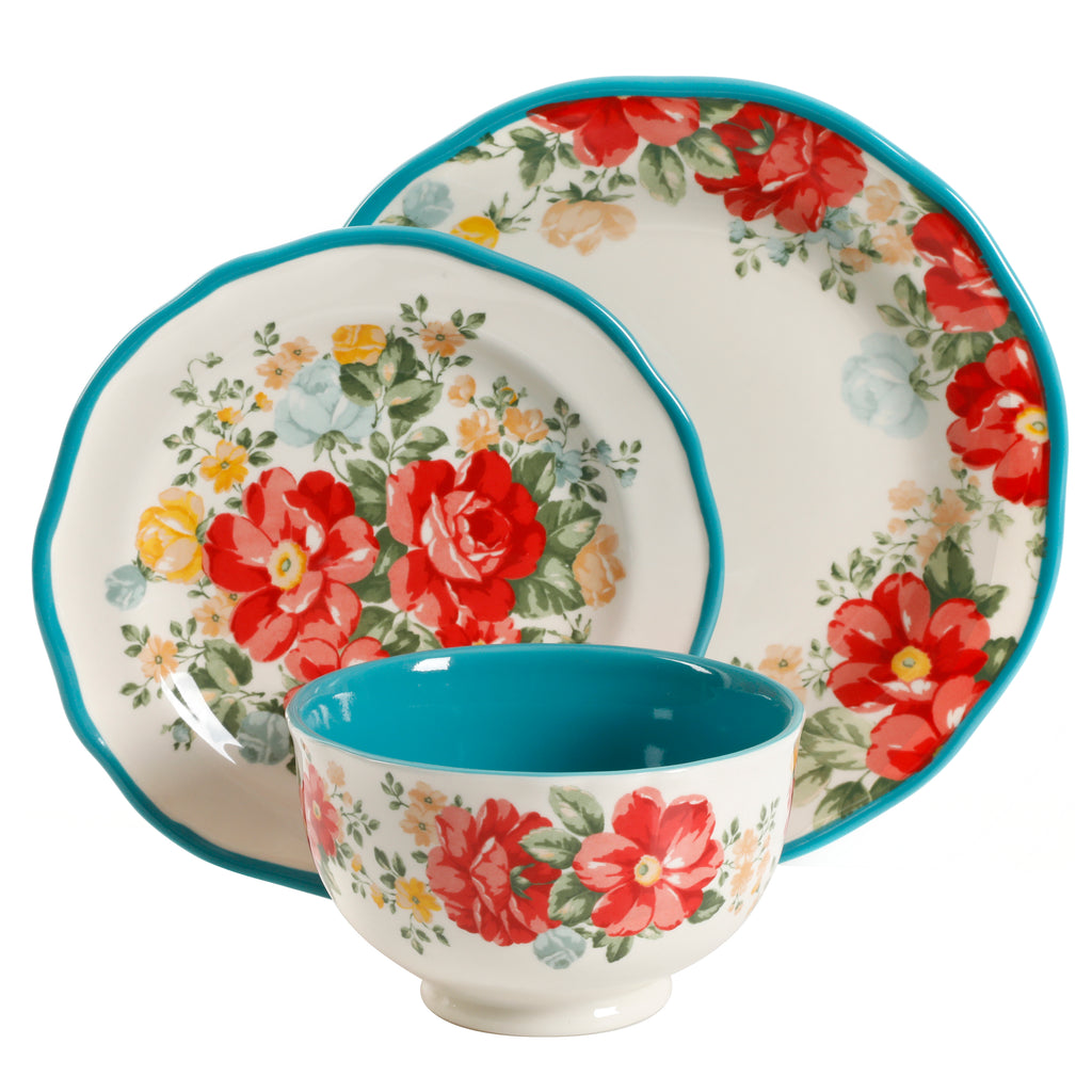 Vajilla de cerámica decorada de Pioneer Woman de 12 piezas