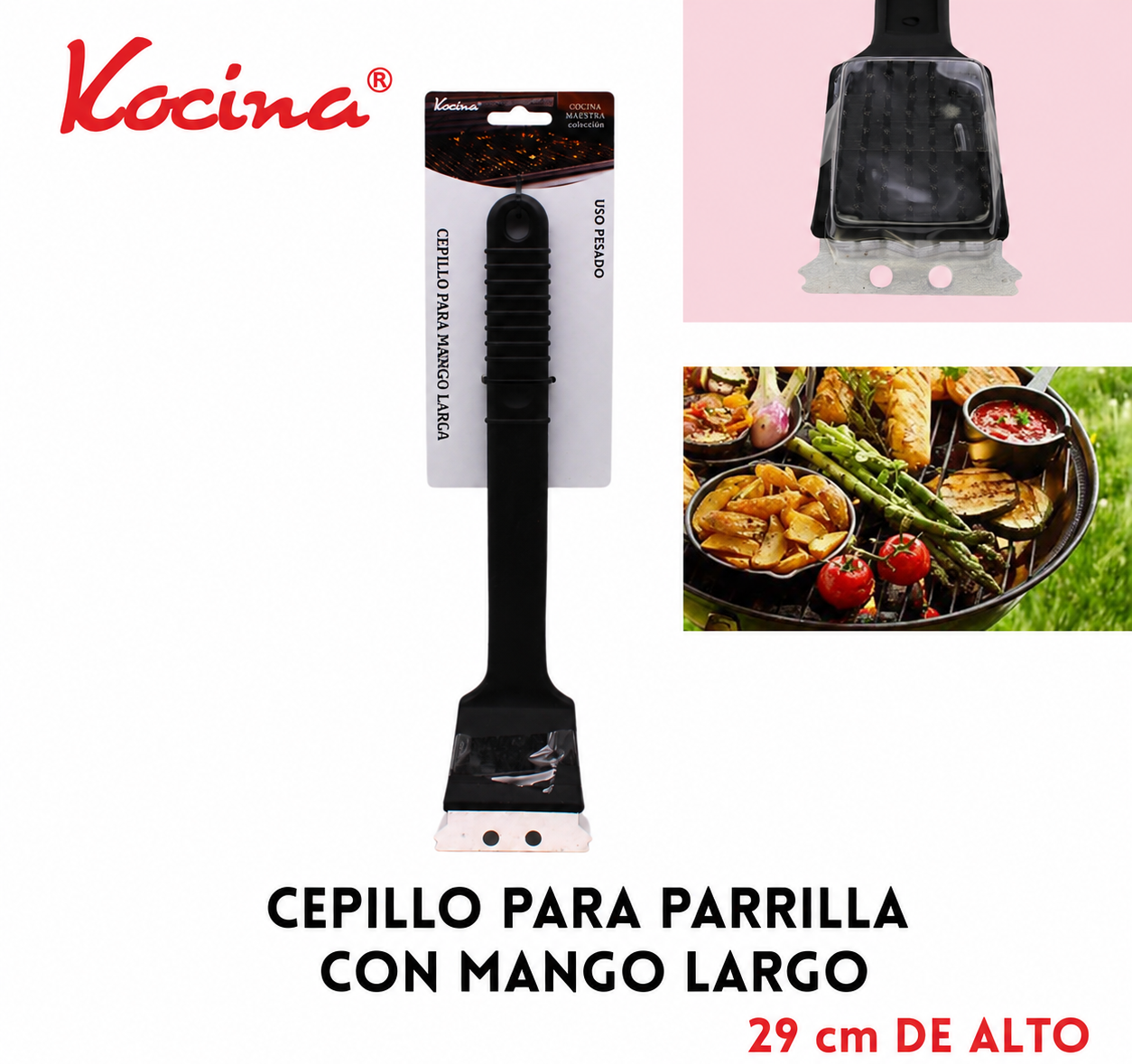 Cepillo para parilla con mango largo 29 cm