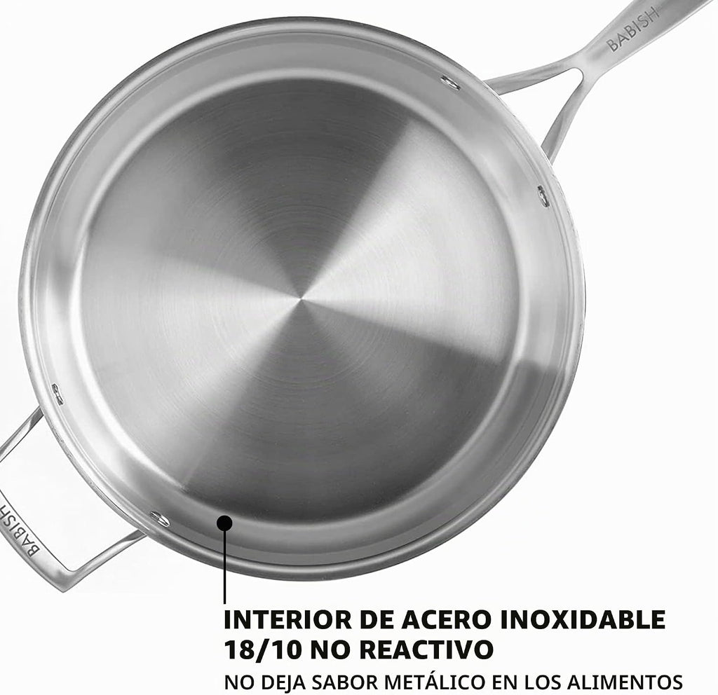 Sartén de acero inoxidable de tres capas Babish de 5 cuartos con tapa