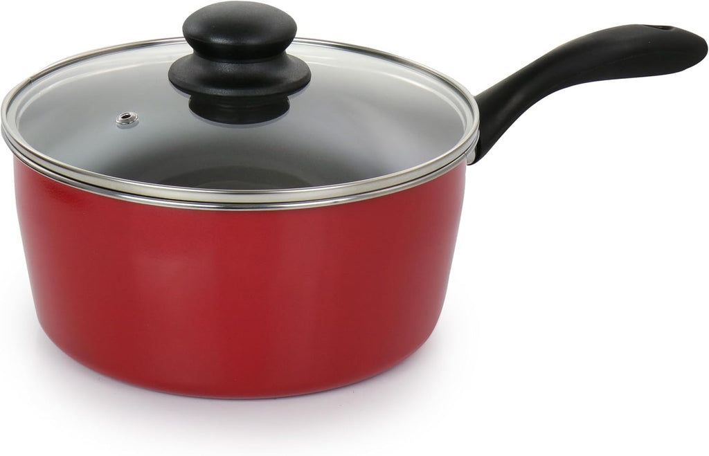 Juego de utensilios de cocina antiadherentes de acero al carbono Gibson Home Armada de 7 piezas en color rojo