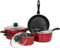 Juego de utensilios de cocina antiadherentes de acero al carbono Gibson Home Armada de 7 piezas en color rojo