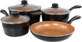 Juego de utensilios de cocina antiadherentes de acero al carbono Gibson Home Armada de 7 piezas en negro y cobre