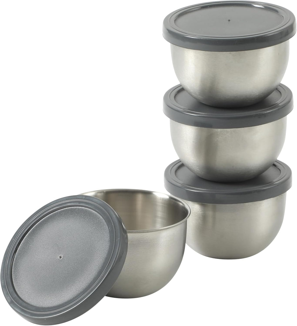 Mini bowls de acero inoxidable con tapas grises para almacenamiento