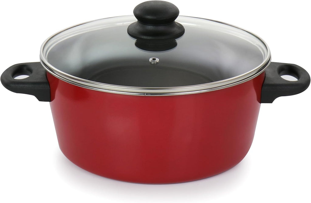 Juego de utensilios de cocina antiadherentes de acero al carbono Gibson Home Armada de 7 piezas en color rojo