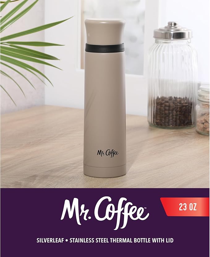 Botella térmica de acero inoxidable Mr. Coffee Silverleaf de 680 ml de doble pared con taza de viaje - Varios colores