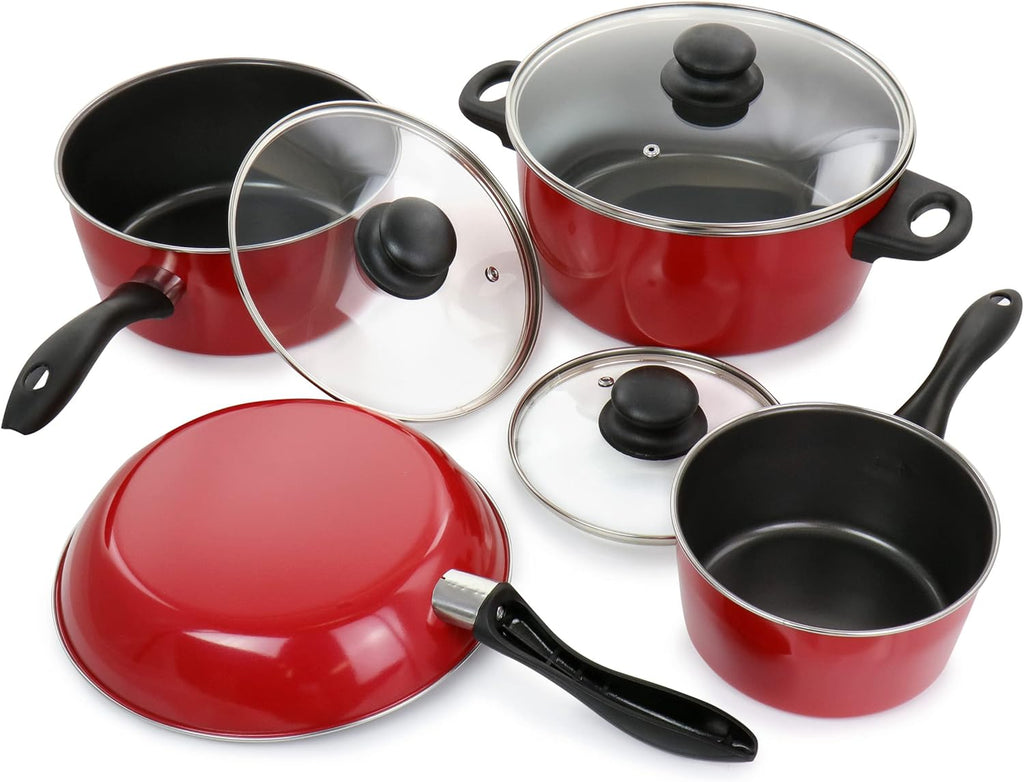 Juego de utensilios de cocina antiadherentes de acero al carbono Gibson Home Armada de 7 piezas en color rojo