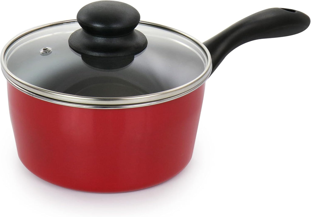 Juego de utensilios de cocina antiadherentes de acero al carbono Gibson Home Armada de 7 piezas en color rojo