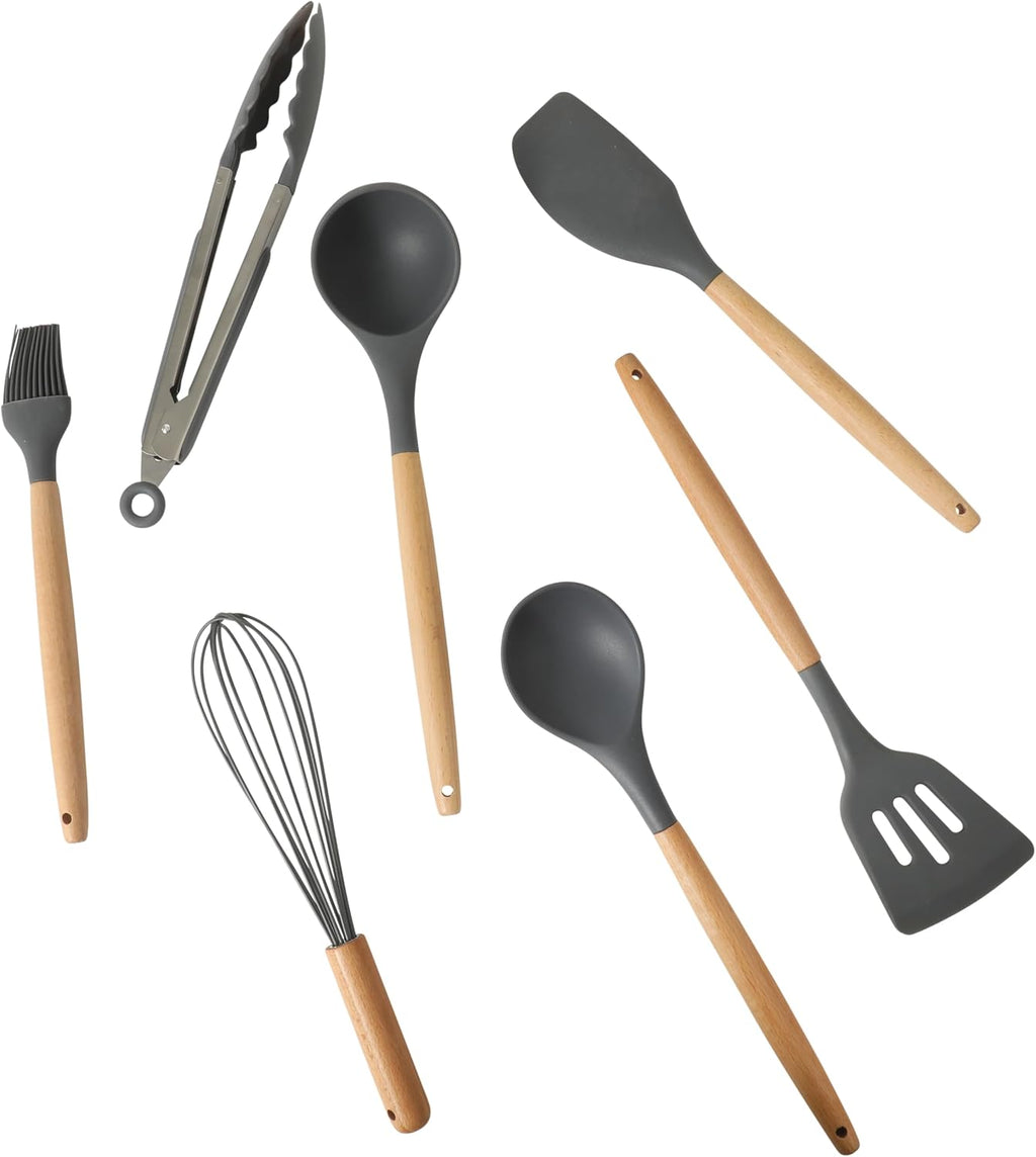 Set de utensilios para cocina de madera y silicona Gibson Home 7 piezas